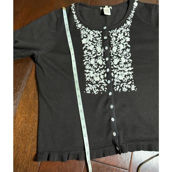 Sundance Womens Embroidered Cardigan Sweater Size Large Front Button 3/4 Sleeves - Picture 9 of 14